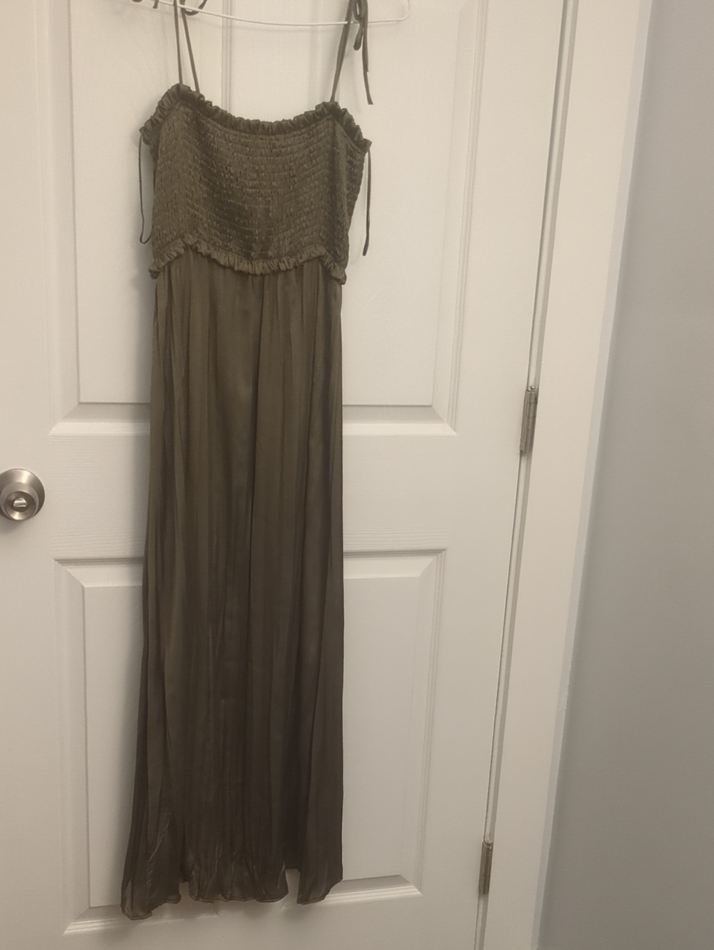 Zara Olive Green Smocked Maxi Dress with Adjustable Straps